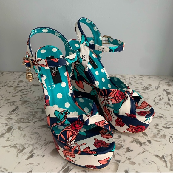 Iron Fist Shoes - Iron Fist She Sells Wedge Ankle Strap White Blue 9